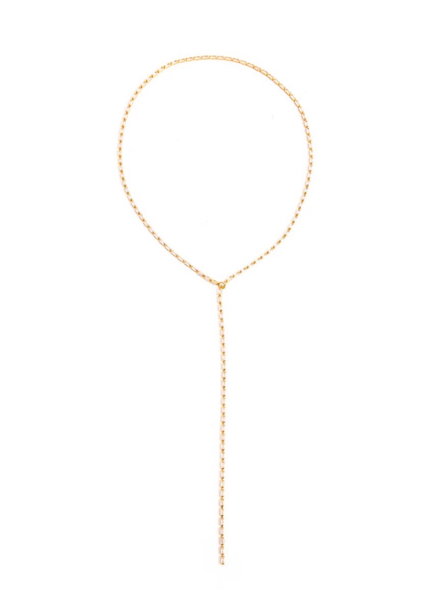 Crystal Haze Mini Baguette Gold Drop Lariat Necklace - Women Jewelry